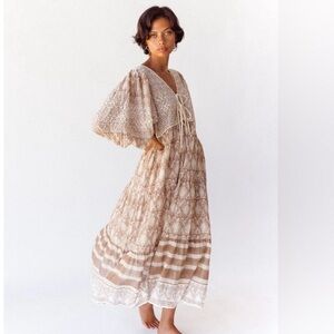 Daughters of India Cream and Brown Midi Dress